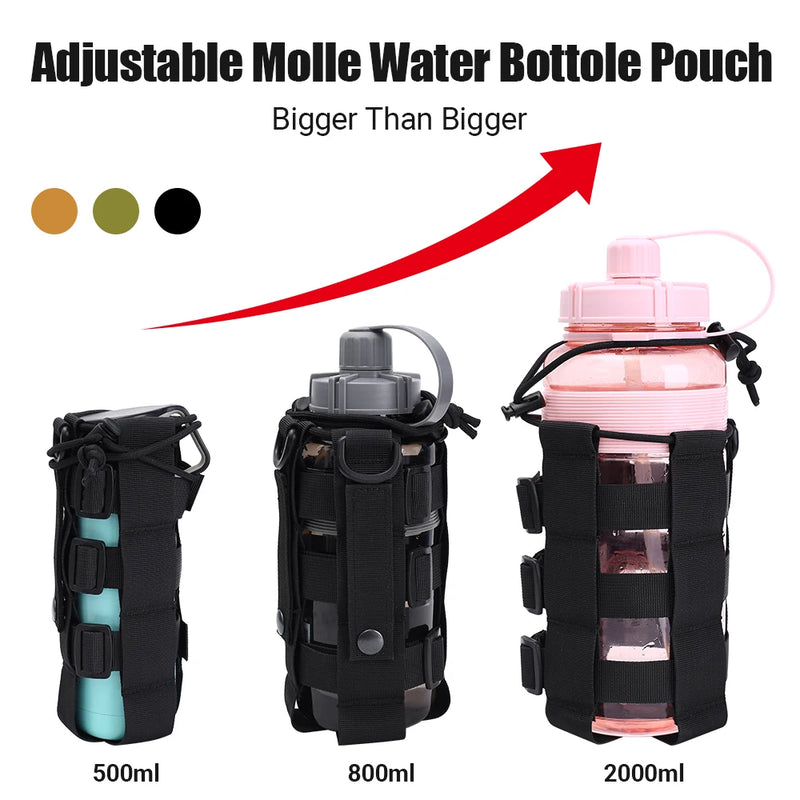 Upgraded Tactical Molle Water Bottle Pouch Bag Military Outdoor Travel Hiking Drawstring Water Bottle Holder Kettle Carrier Bag
