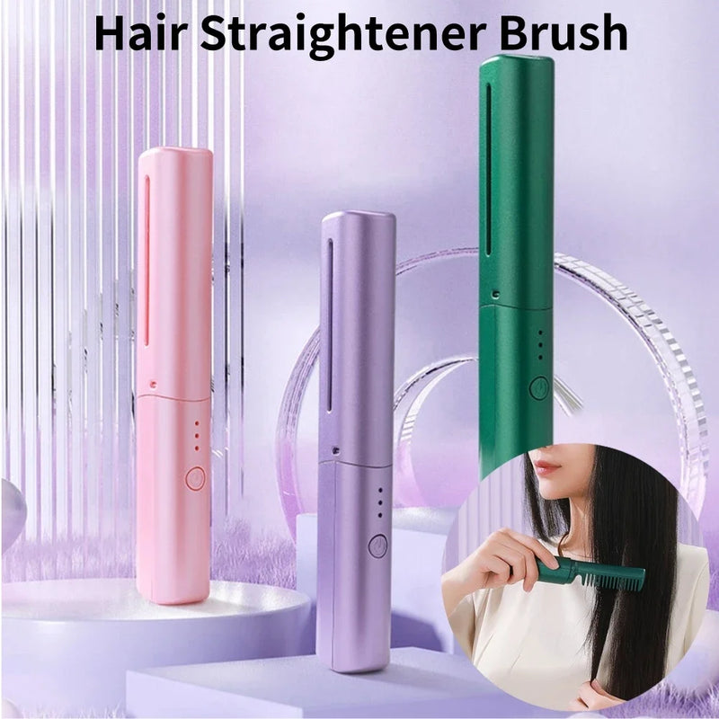 Cordless Hair Straightener Brush Anti-Scald 70Mins Long Battery Life USB Rechargeable Hot Comb Hair Straightener for Home Travel