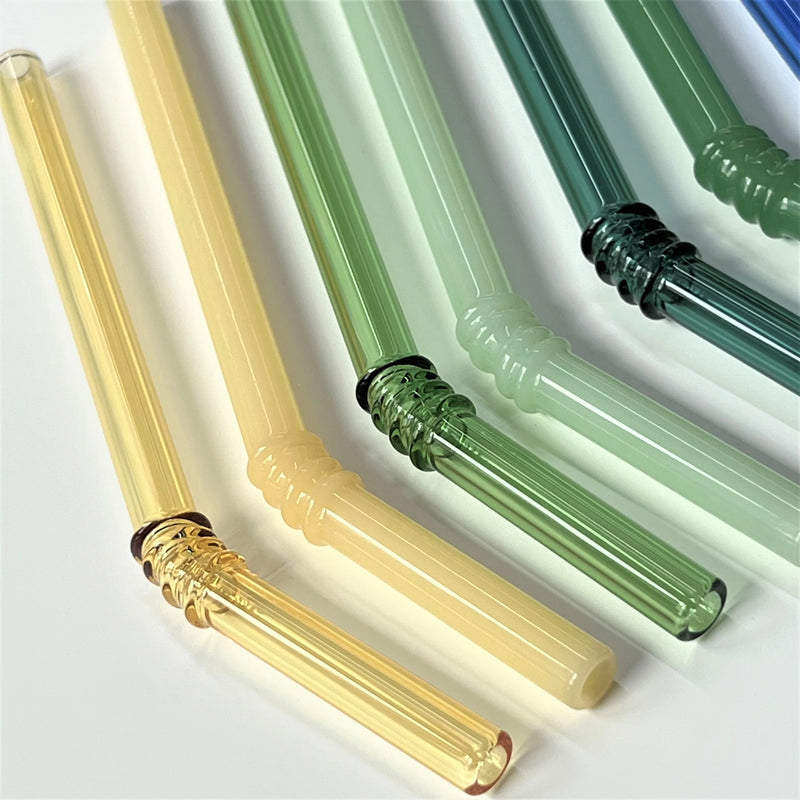 4PC/set Jade Color Glass Straw Heat Resistant Cold Beverage Bent Straws Reusable Straw 150mm*8mm Short Stem Drinking Straw