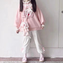 2022 Autumn Women Lace Neck Cute Hoodies Harajuku Kawaii Sweatshirt Lolita Girl Pink Pullover Lamb And Candy Embroidery Sudadera