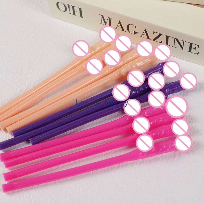 20Pc Novelty Bachelorette Party Penis Straws Plastic Nude Dick Drink Straw for Hen Party Night Bar Wedding Team Bride Decoration