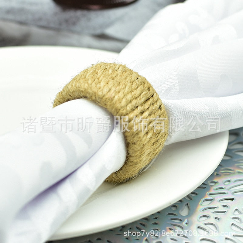 10pcs Model room natural jute napkin ring rope woven napkin buckle linen rope napkin ring