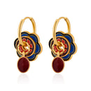 Ethnic Chinese Colorful Enamel Earrings for Women Retro Design Gold Plated Flower Shaped Multiple Wear Ways Luxury Jewelry Gifts