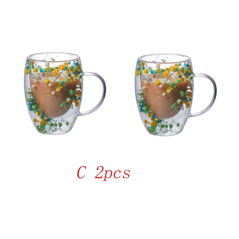 350ml Double Wall Coffee Mug Real Dried Flower Christmas Gifts