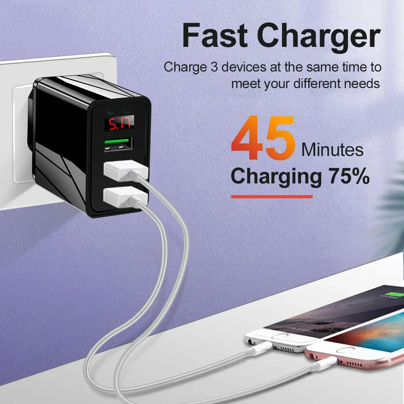 3a Usb Wall Charger Digital Display Quick Charging 3.0 Power Adapter Compatible For Iphone 13 12 Pro Max