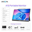 ARZOPA 14.0 inch 1080P FHD Portable Monitor IPS Screen with USB C HDMI External Second Display for Mac,Laptop,PC,Switch,PS,Xbox