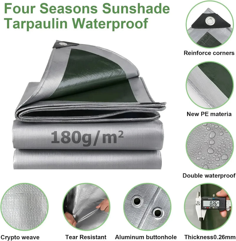Tarpaulin Waterproof 180 g/m² PE Protective Tarpaulin UV Resistant Tear-Resistant Cover for Garden Furniture Pool Wood Car Boat