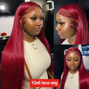 99J Reddish 13x6 HD Transparent Colored Human Hair Wigs Lace Front Human Hair Wigs Burgundy Colored Lace Frontal Human Wigs