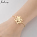 Stainless Steel Plant Charm Bracelet Minimalist Lotus Mandala Leaf Snowflake Bracelets for Women Tree of Life Bangles Jewelry