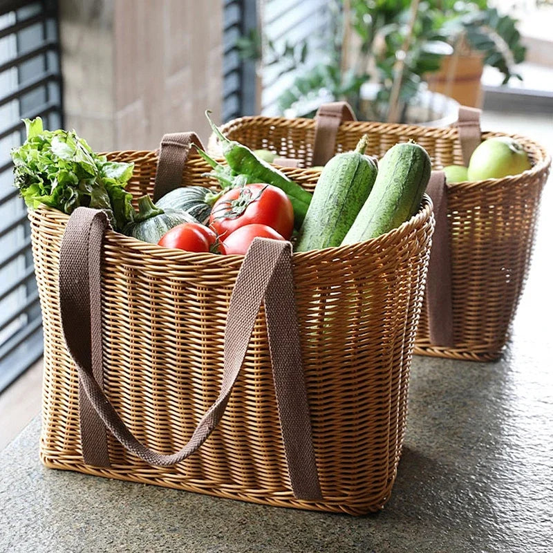 Woven Picnic Basket Multipurpose Wicker Basket Totes Storage Basket with Handle Rustic Life Shopping Organizer