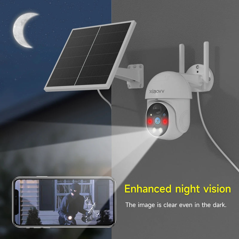 XIAOVV WiFi Solar Outdoor Cameras 3MP PTZ Surveillance Outdoor Waterproof Security Cams Color Night Vision Smart Home