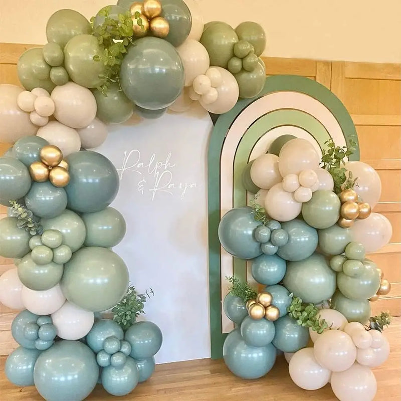 136pcs Dusty Green Blue Balloon Garland Arch Kit Sand White Beige Balloons for Boho Baby Bridal Shower Wedding Party Decorations