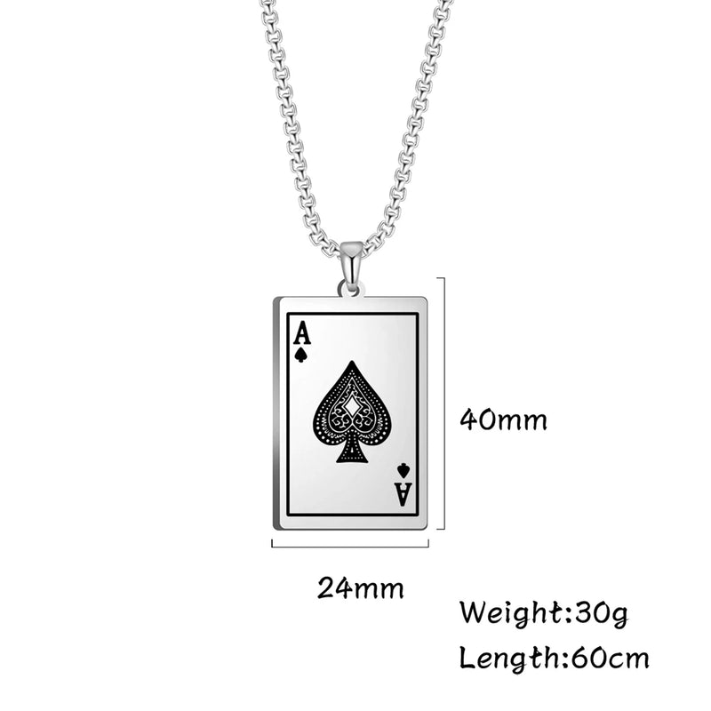 Skyrim New Stainless Steel Poker Card Ace of Spades Pendant Chain Necklace For Men Women Jewelry Hip Hop Jewelry Gifts Wholesale