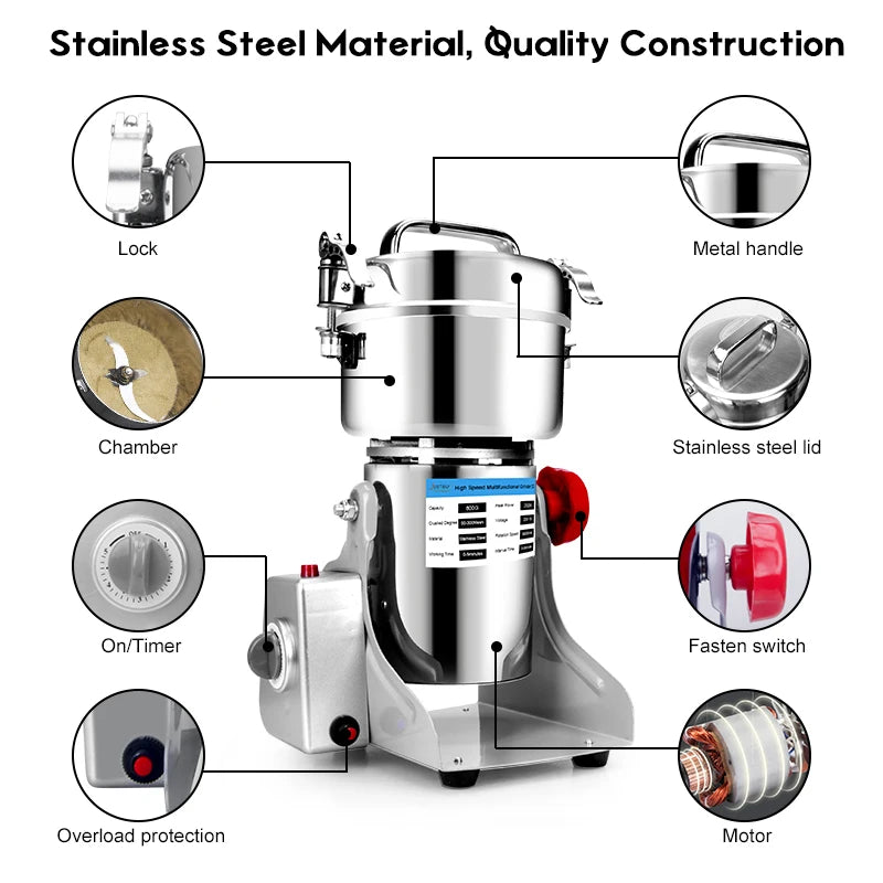 800G 3000W Herb Grinder Coffee Machine Grain Spices Mill Medicine Wheat Mixer Dry Food Grinder