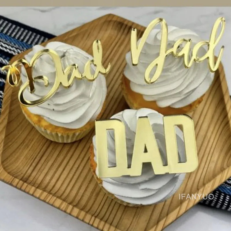 10Pcs Acrylic Dad Birthday Cakes Topper for Father's Day Party DIY Baking Cupcake Decor Tools Happy Birthday Decoration Supplies