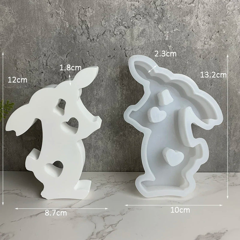 Rabbit Family Silicone Mold Bnuuy Family Concrete Plaster Casting Mould Easter Series Heart Rabbits Plaster Ornaments Molds