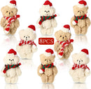 8-32pcs Christmas Mini Teddy Bears Bulk Xmas Bear Plush Dolls Tiny Soft Bear Dolls Party Favors for Christmas Tree Decorations