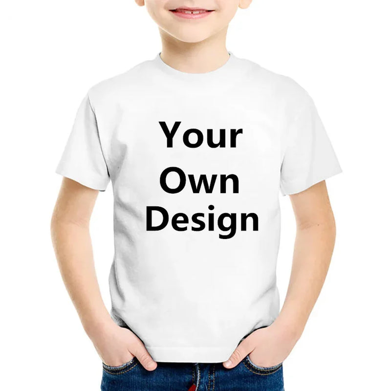 Contact Seller Frist Customized Print Kids T Shirt Children DIY Your like Photo or Logo White Top T-shirt Boys Girls Clothing