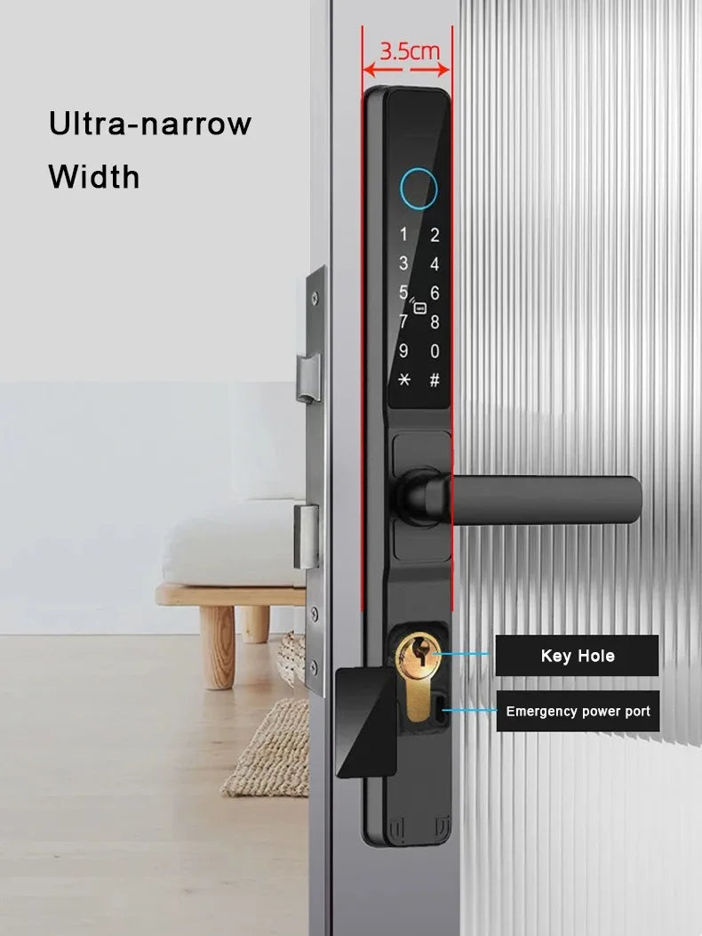 Tuya WiFi Smart Aluminum Door Lock Waterproof Fingerprint APP Password RFID Card Digital Electronic Glass Sliding Door Lock