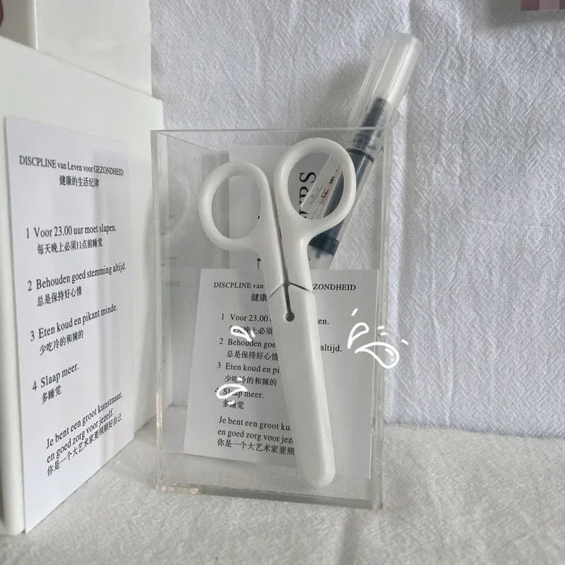 Simplicity Scissors Mini Creative Korean White Solid Color Stainless Steel Stationery Scissors Small Lovely Student Scissors