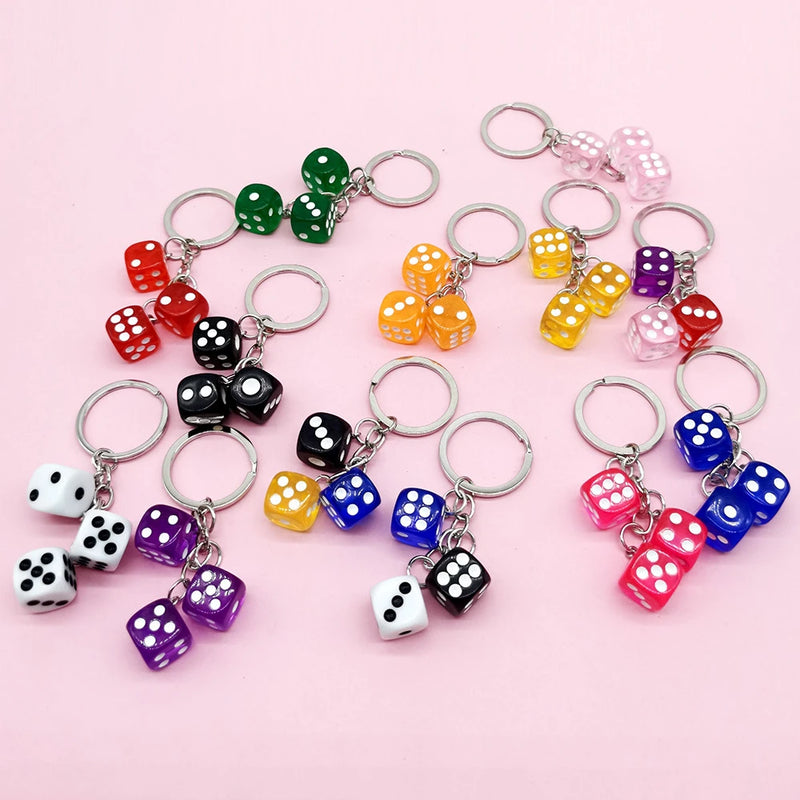 Creative Colourful Dice Keychain Fashion 3D Resin Dice Handbag Pendant For Women Men Car Key Holder Key Accessories Funy Gifts