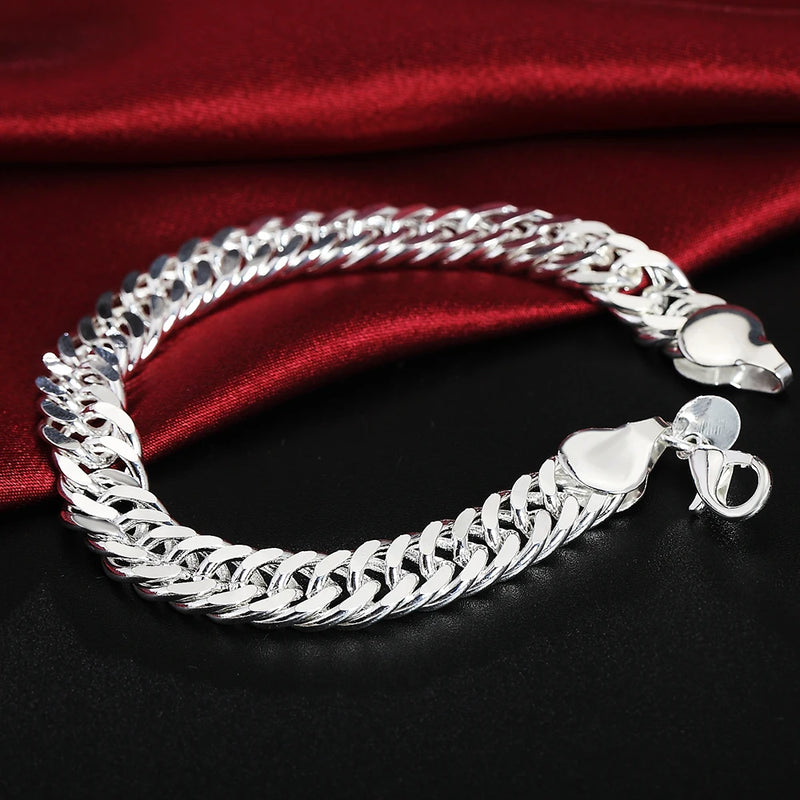 Promotion 100% Authentic 925 Sterling Silver Women Chain Bracelet 10MM Wholesale Fashion Men's Jewelry Silver Men Bracelet