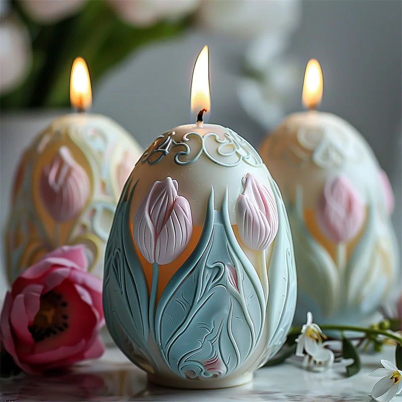3D 2025 DIY Flower relief egg candle silicone mold Rose flower Easter egg resin mold Peony flower relief egg Decor gypsum mold