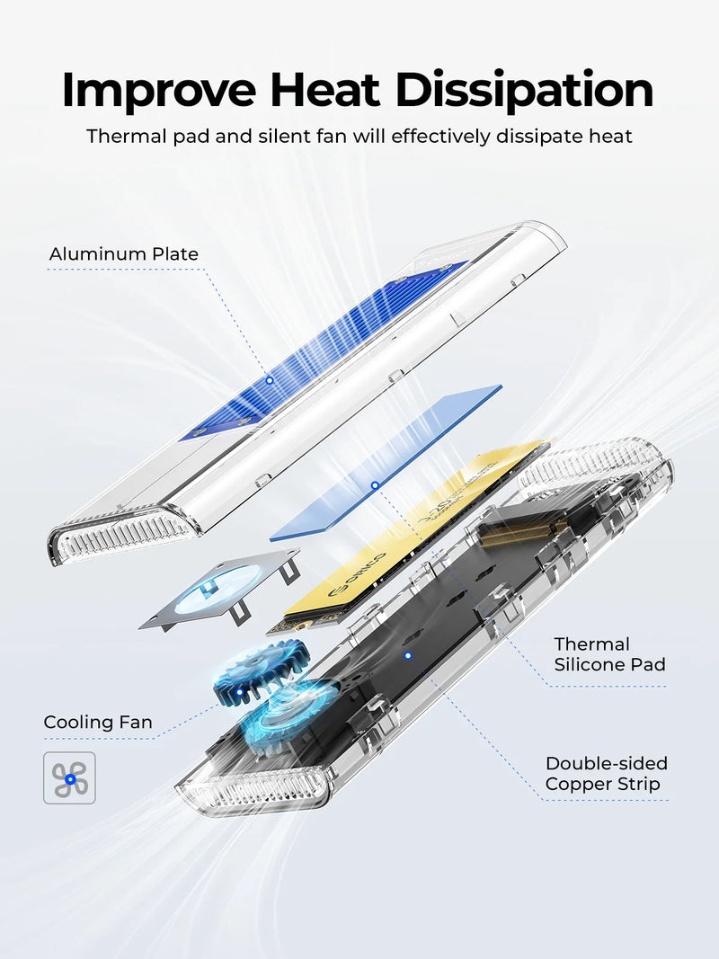 ORICO 20Gbps M.2 NVME SSD Case Enclosure with Cooling Fan USB 3.2 Gen 2 x 2 PCIE NVME Adapter Tool Free 4TB for PCIe M Key