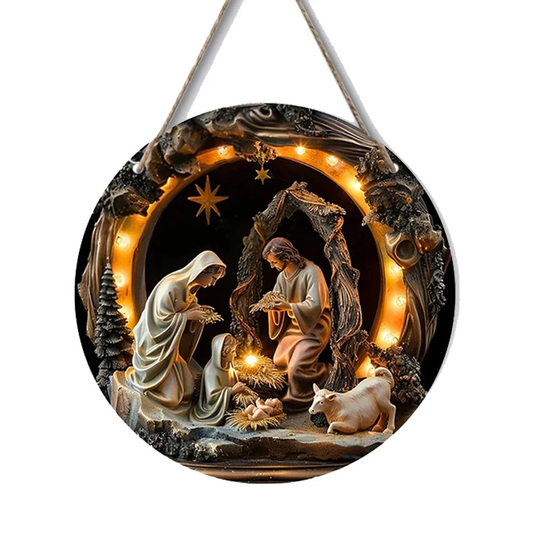 1pcs Easter Nativity Keepsake Christmas Plane Wooden Prayer Pendant Jesus Christ Religiou Hanging Tree Home Furnish Decor Supply