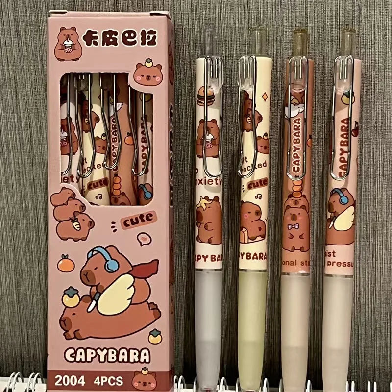 4Pcs/Pack Cute Anime Capybara Gel Pen for School Writing Kawaii Cartoon Neutral Pen Office Supplies kids Stationery gift