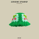 2024 New Korean-Japanese Hand Buckle Crochet Bucket Hat Spring and Autumn Winter Sun Hat Female Cherry Designer Bob Basin Hat