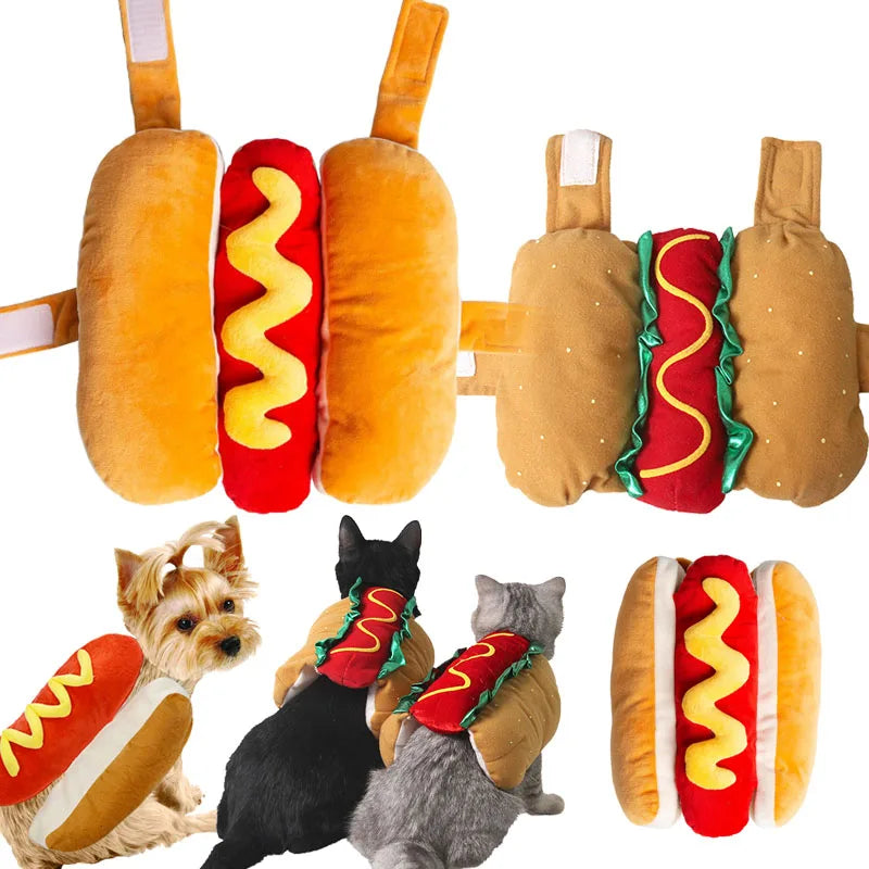 Dog Funny Halloween Costumes Hot Dog Shaped Dachshund Sausage Adjustable Clothes Pet Apparel Dressing Up Cat Party Costume Suit