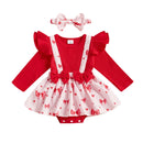Adorable Toddler Girls Heart Print Romper Dress with Ruffles Long Sleeves and Matching Headband for Valentine s Day