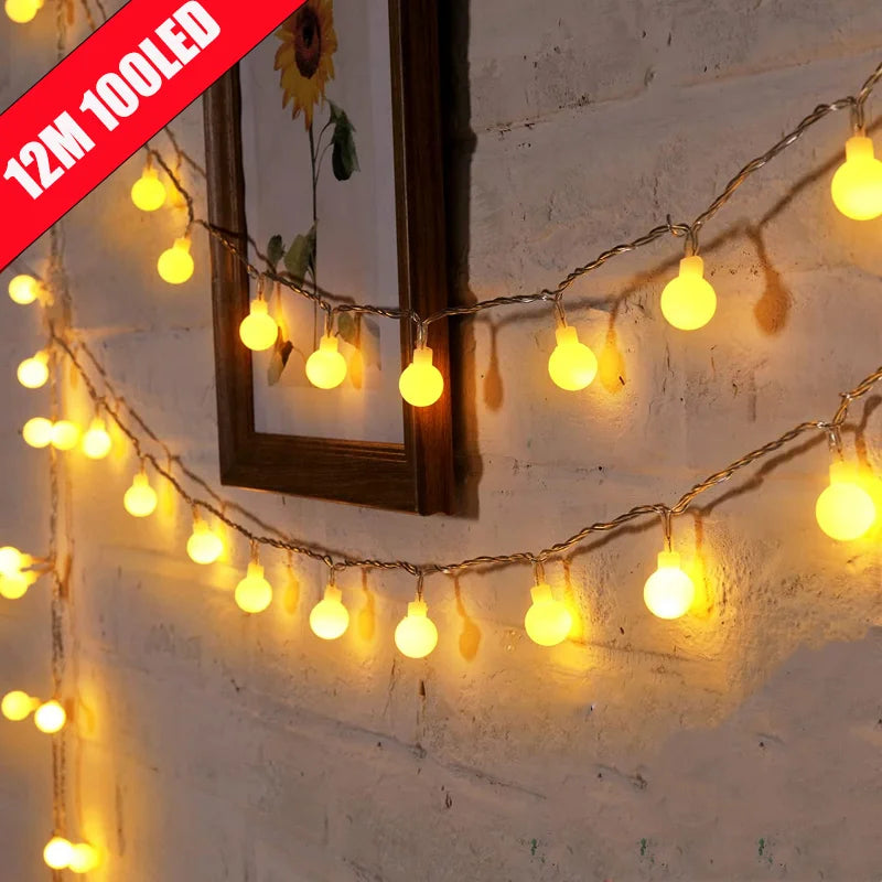 12M USB/Battery Power String Lights Globe String Lights Waterproof Outdoor Lamp Wedding Garden Ball Fairy Lights Christmas Decor