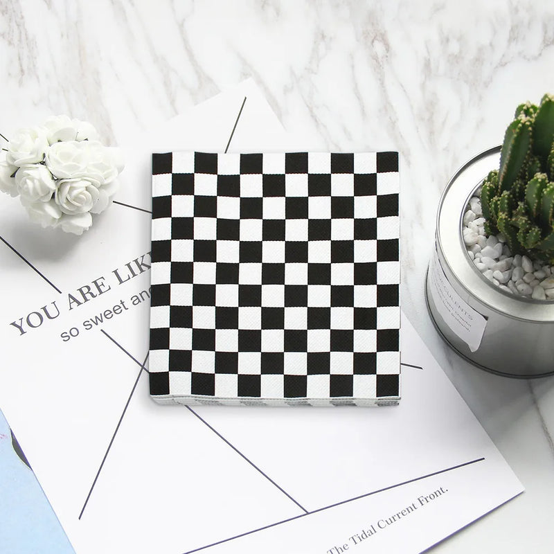 20pcs/pac Fashion Black White Checkered Printed Napkin Papers Minimalist Chessboard Patterned Paper Napkins Coffee Shop Cloth