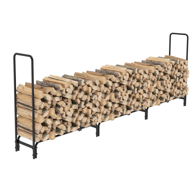 12ft/8ft Metal Firewood Rack Adjustable Outdoor Log Rack Holder Wood Stacker