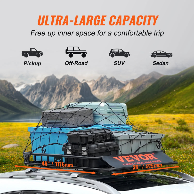 SucceBuy Roof Rack Cargo Basket 46"x36"x4.5"/51"x36"x5" Rooftop Cargo Carrier Heavy-Duty 200 LBS Capacity for SUV Truck Vehicle
