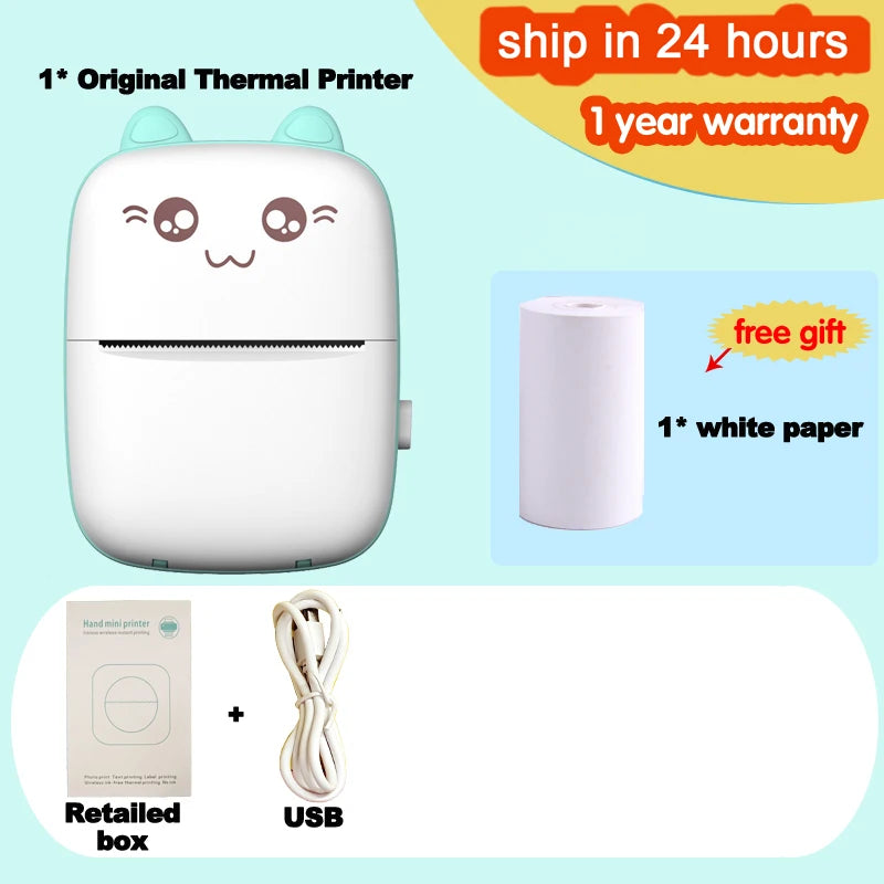 KGG Portable Thermal Printer Wireless BT 203dpi Photo Label Memo Wrong Question Printing USB Cable No Ink Print Mini Printer