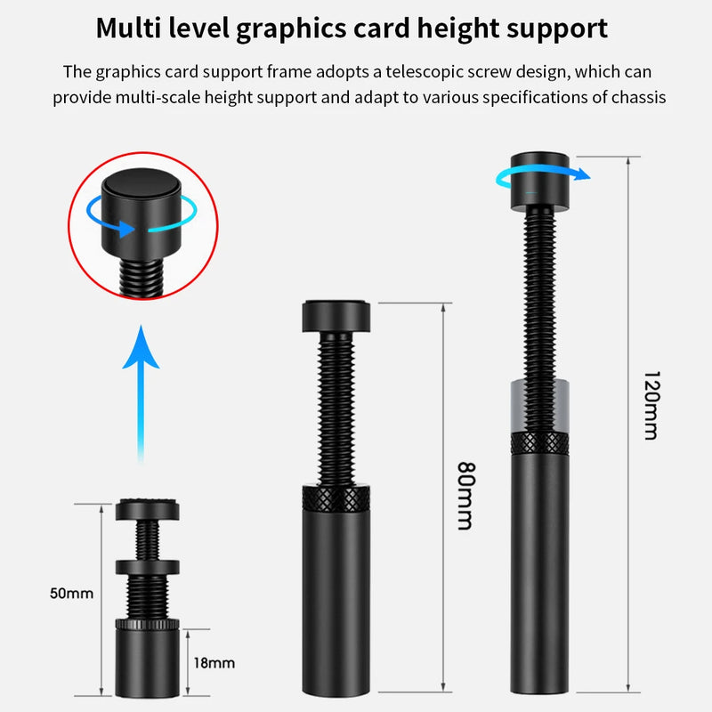 TISHRIC Graphics Card GPU Holder Support Adjustable Telescopic Rotary Aluminum Video Card Bracket Stand Desktop PC Accessory