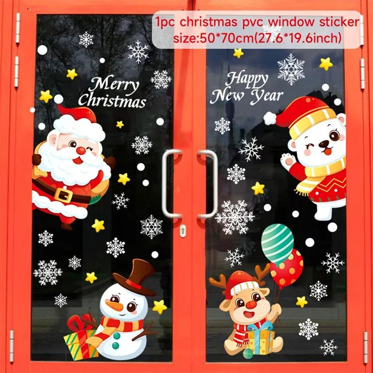 Christmas Window Stickers Merry Christmas Decorations For Home 2024 Christmas Wall Sticker Kids Wall Decals Happy New Year 2025