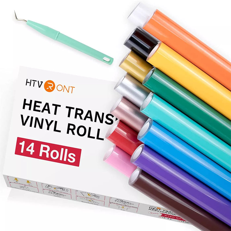 HTVRONT 8/14pcs 12X3ft Multi-Color PU Heat Transfer Vinyl Roll for Cricut T-shirt Printing DIY Iron on HTV Film Christmas Gift