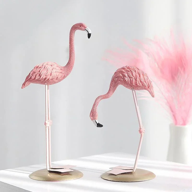 Creative Pink Resin Figurines Crafts Ins Flamingo Ornament Home Desk Cartoon Accessories Living Room Desktop Decorations