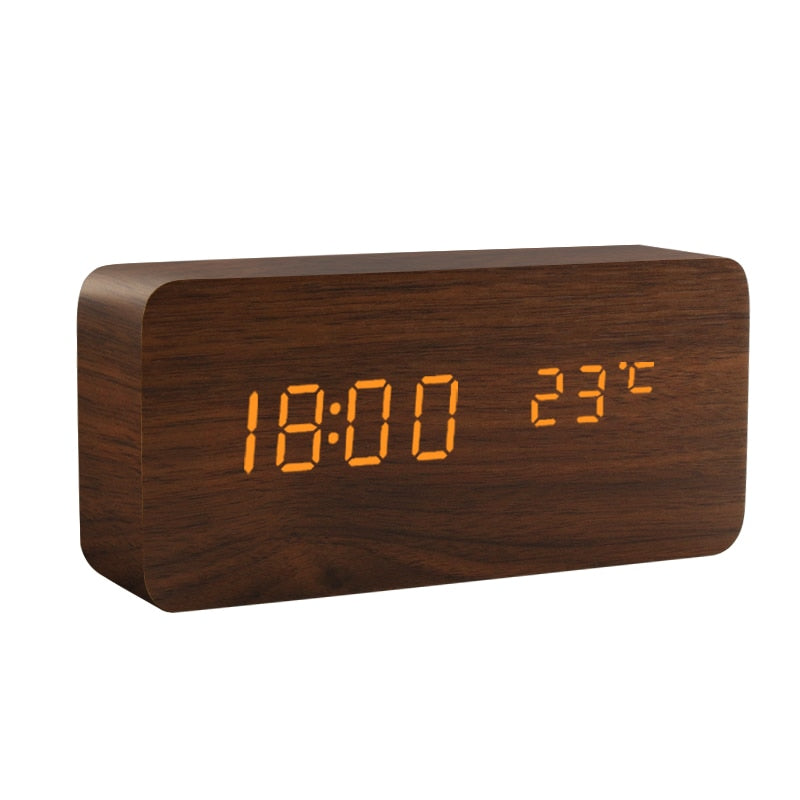 Alarm Clock LED Wooden Watch Table Voice Control Digital Wood Despertador USB/AAA Powered Electronic Desktop Clocks