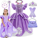Disney  Little Princess Sopfia Frock Fancy Birthday Sofia Party Dress for Girls Sequined Bodice Flying Sleeve Carnival Costume