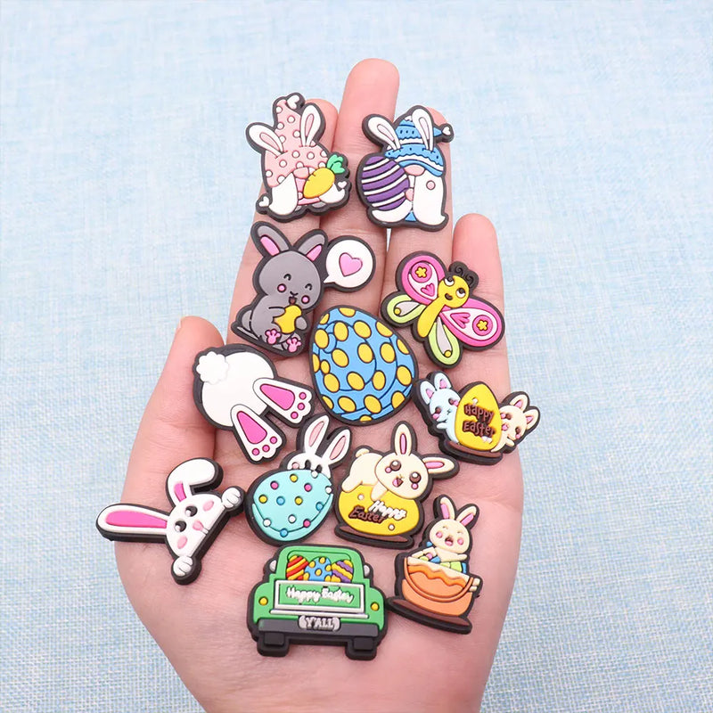 1-23Pcs PVC Adorable Rabbit Bunny Easter Shoe Buckle Charms Accessories Children Shoe Button Fit Birthday Gift