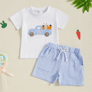Summer Easter Kids Baby Boy Outfits Short Sleeve Embroidery T-Shirt + Shorts Set Fall Clothes Set