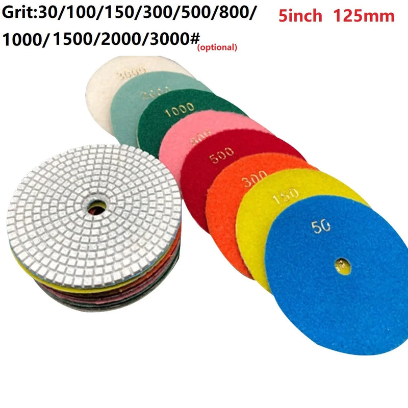 5 Inch 125mm Diamond Polishing Pad Kit Wet/Dry For Granite Stone Concrete Marble Polishing Use Grinding Discs Polishing Tools