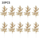 10/5Pcs Artificial Plants Pine Branches Christmas Glitter Gold Leaves Xmas Tree Decoration Pendant Christmas Home Decoration