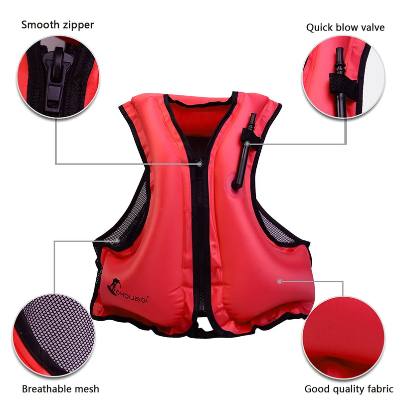 Adult Inflatable Swim Vest Life Jacket for Snorkeling Floating Device Swimming Drifting Surfing Water Sports Life Saving