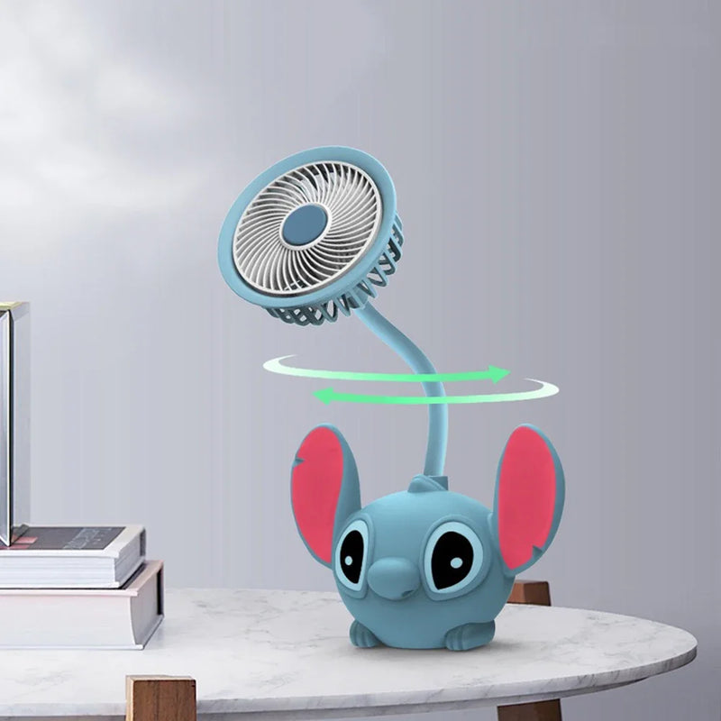 Led Lilo & Stitch Desk Lamp Fan With Pencil Sharpener Foldable Light Cute Desk Night Light Usb Recharge Light Gift